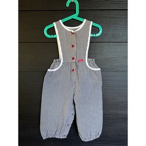 OshKosh B'gosh Vintage Kids 3T Gingham Ladybug Jumper Black White 90s